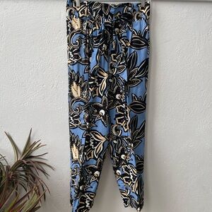 Blue Floral Tie-Waist Jogger Pants